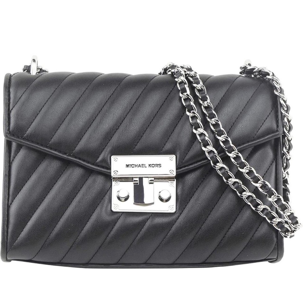 Authentic Michael Kors Rose medium quilted shoulder bag. Black/silver.  Unused.